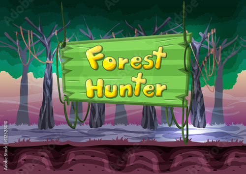 Seamless cartoon vector landscape with separated layers for game and animation, game design asset