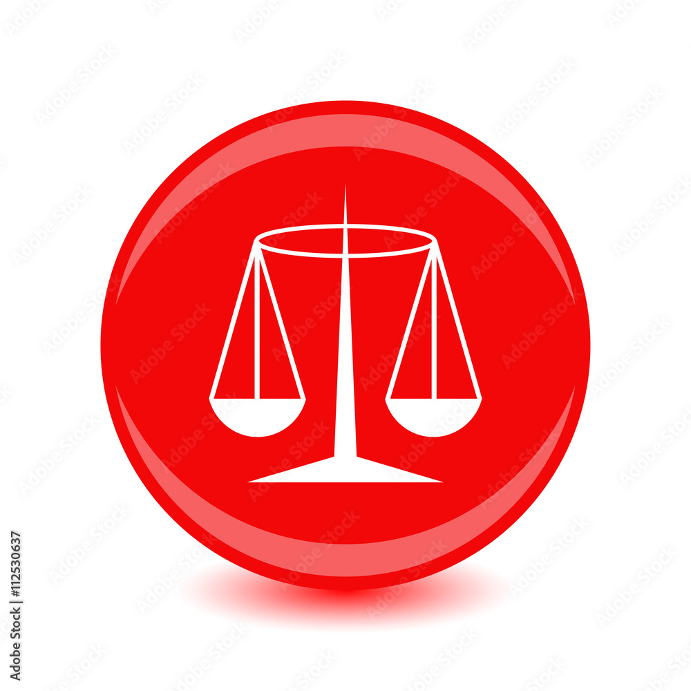 White Justice badge on a red background White Justice badge on a red background