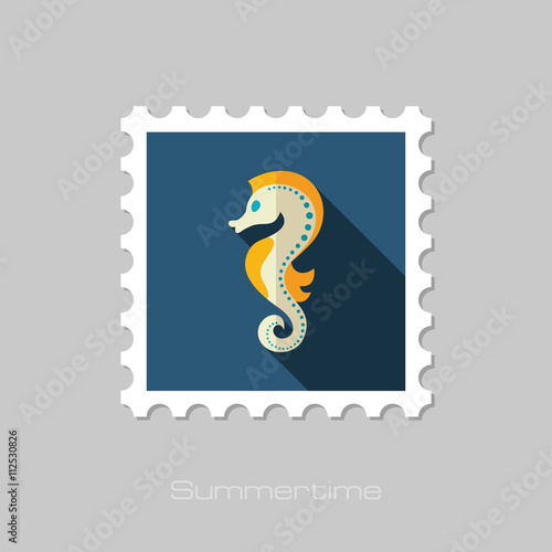 Sea Horse flat stamp. Summer. Vacation