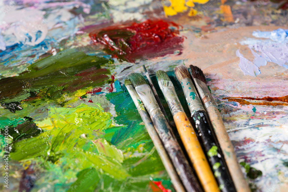 Fototapeta premium Close up of professional paintbrushes