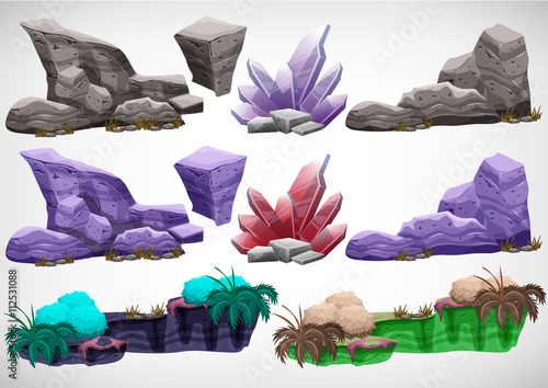 Set of cartoon colored stones for use in the game and animation