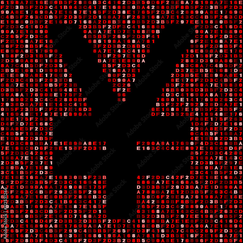 Yen symbol on red hex code illustration Yen symbol on red hex code illustration