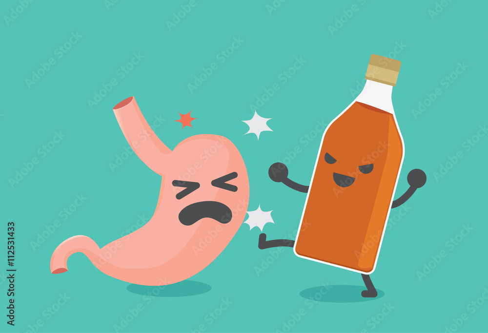 Liquor bottles attack the liver. This illustration meaning to drinking