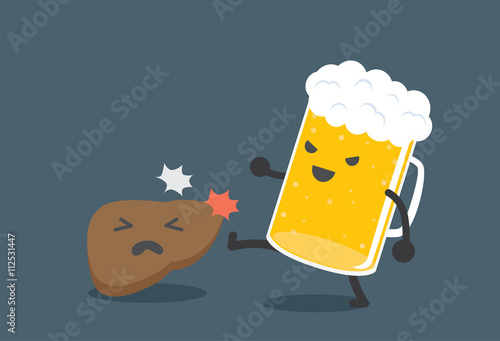 Beer attack the liver. This illustration meaning to drinking beer negatively affect the liver.