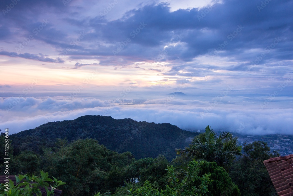 
Amazing Sunrise above cloud in Penang Hill view of George Town City , Penang Malaysia