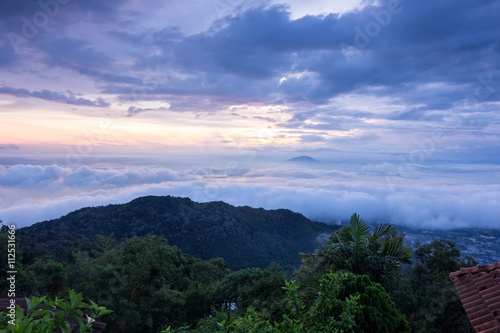   Amazing Sunrise above cloud in Penang Hill view of George Town City   Penang Malaysia