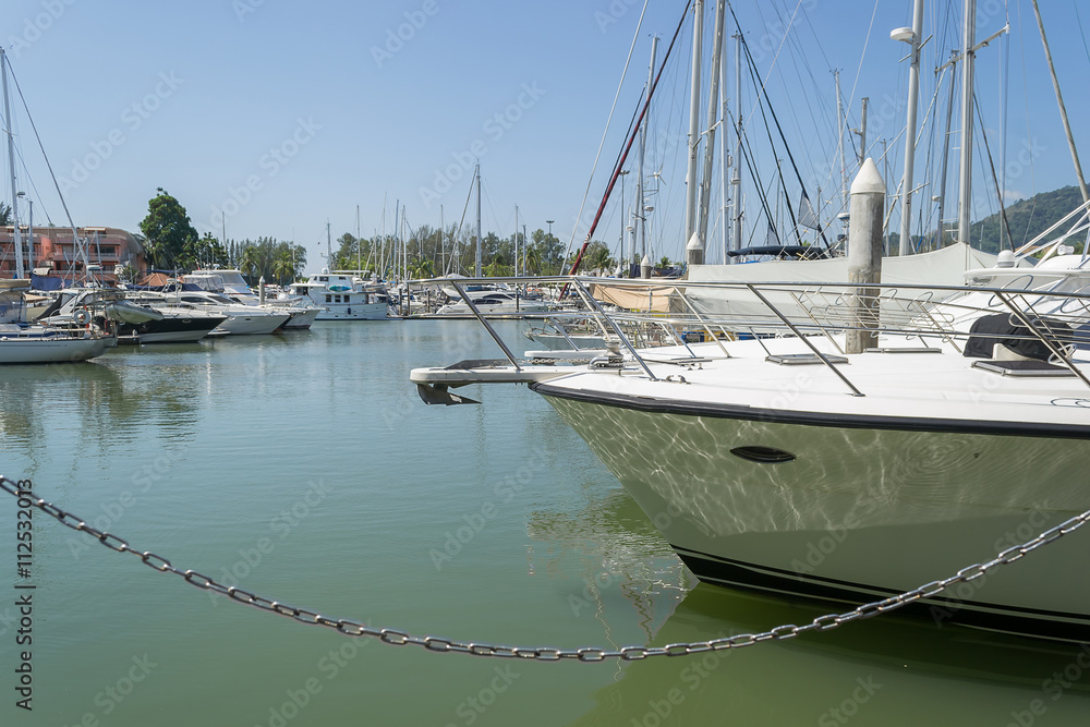 Fototapeta premium Luxury yacht moored at the boat lagoon in Phuket Thailand