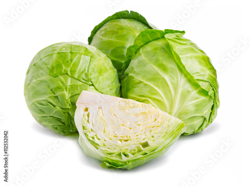 Fresh green cabbage vegetables isolated on white