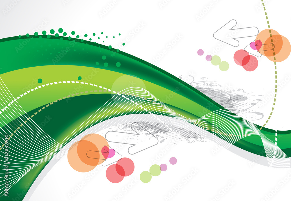 abstract green wave background with arrow - obrazy, fototapety, plakaty 