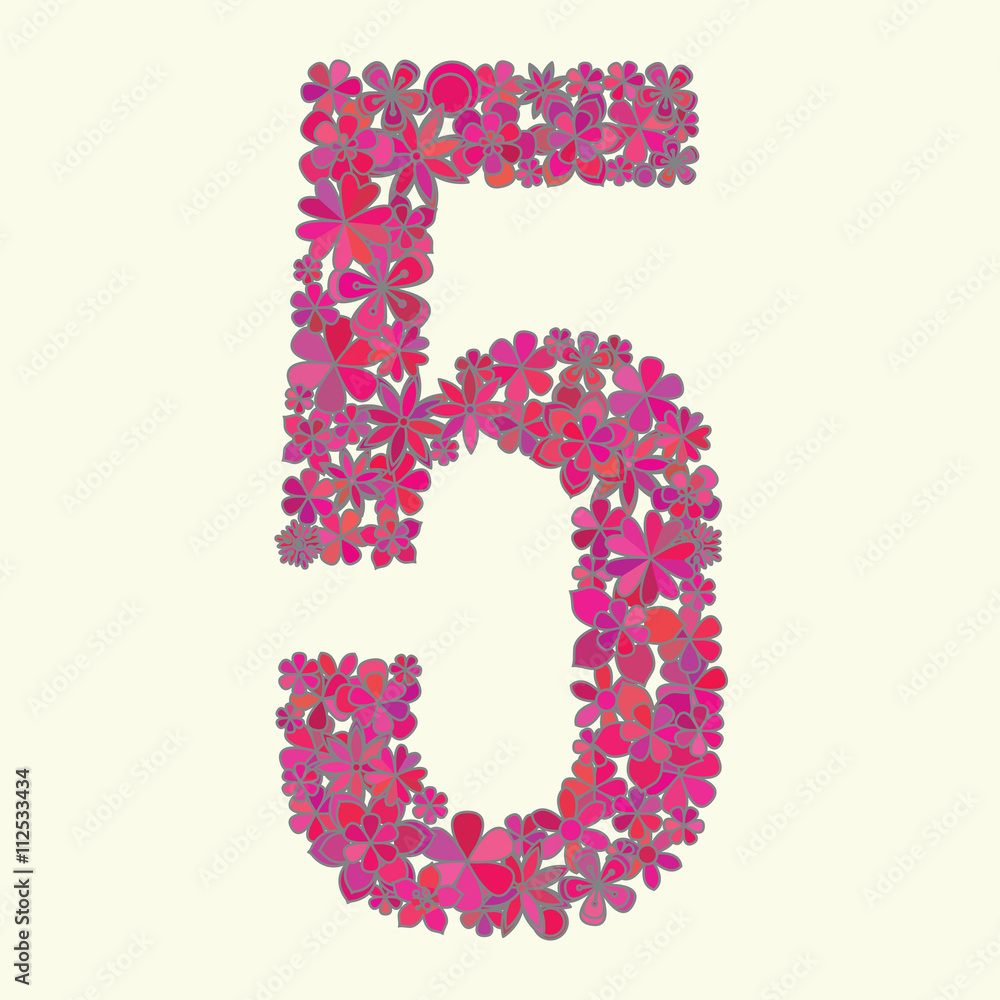 Number five made of flowers.
