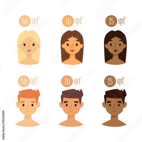 Vector faces with skin tone spf.