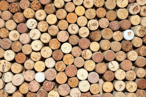 Background of used wine corks, wall of many different wine corks closeup