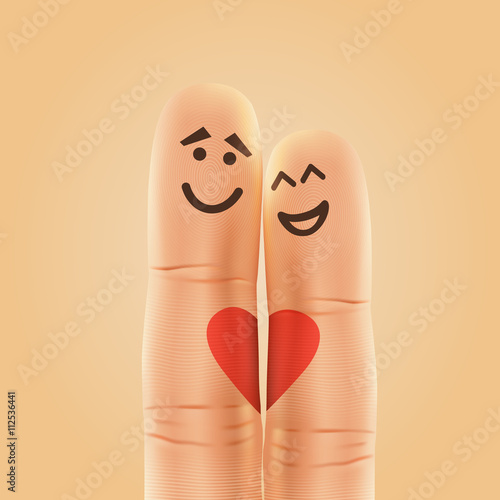 Pair of happy fingers smiley in love.