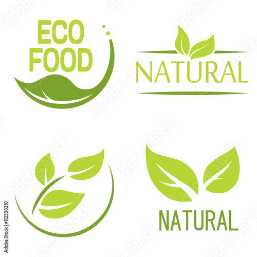 Set of labels, logos with text. Natural, eco food. Organic food