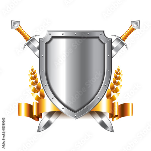 Coat of arms with swords isolated on white vector