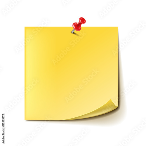 Yellow note with red pin isolated on white vector