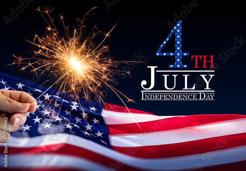 Sparkler With American Flag - 4th Of July
 photo