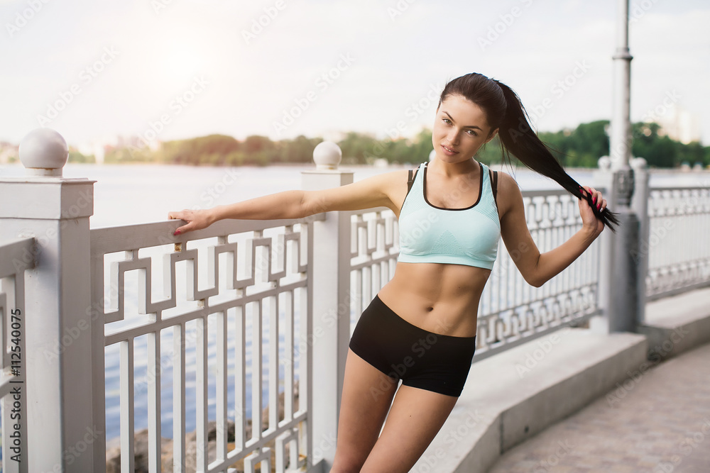 Sexy sport girl exercise begins 