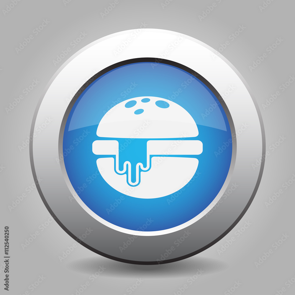 blue metal button - hamburger with melted cheese blue metal button - hamburger with melted cheese