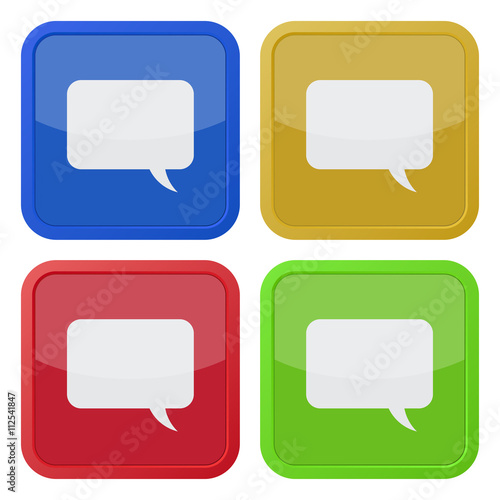 set of four square icons with speech bubbles