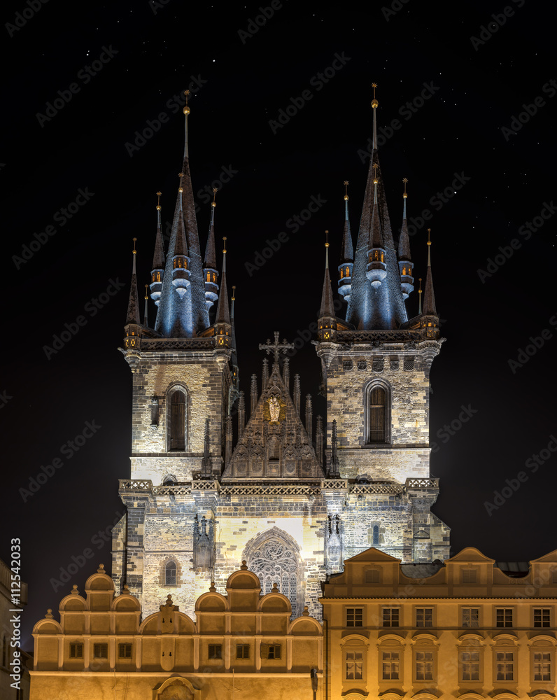 Church of Mother of God before Tyn in Prague at night