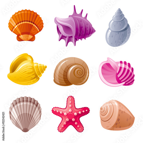 Colorful tropical shells underwater icon set photo
