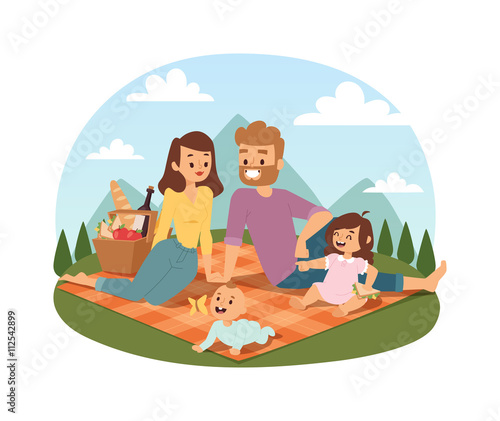 Family picnicking summer vector