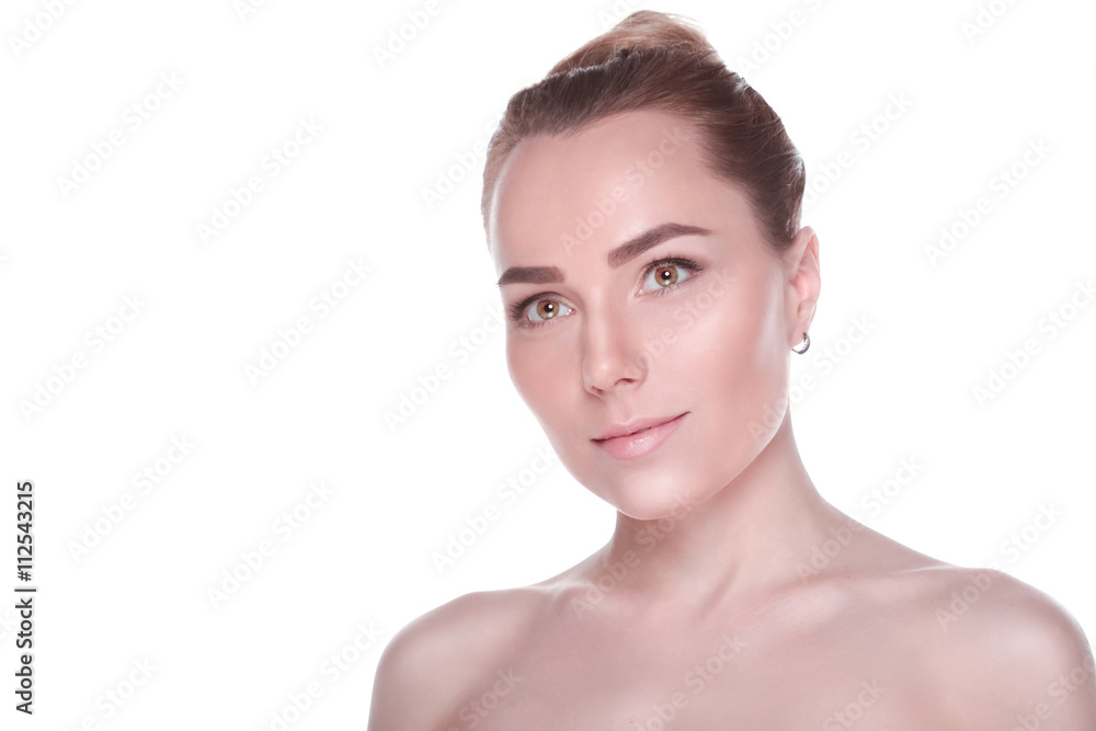 Portrait of beautiful naked shoulders blonde woman's with spring flowers Portrait of beautiful naked shoulders blonde woman's with spring flowers