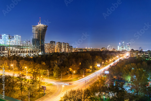 Photography Construction stadium of football club CSKA Moscow, night view.