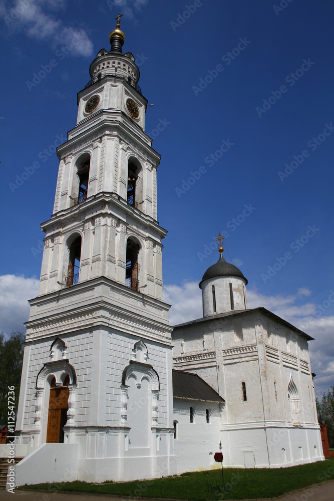 Bell Tower and the Cathedral of the Resurrection in Volokolamsk Kremlin. Russia, Moscow region, Volokolamsk