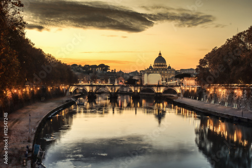 Canvas Print Rome, Italy: St. Peter's Basilica, Saint Angelo Bridge