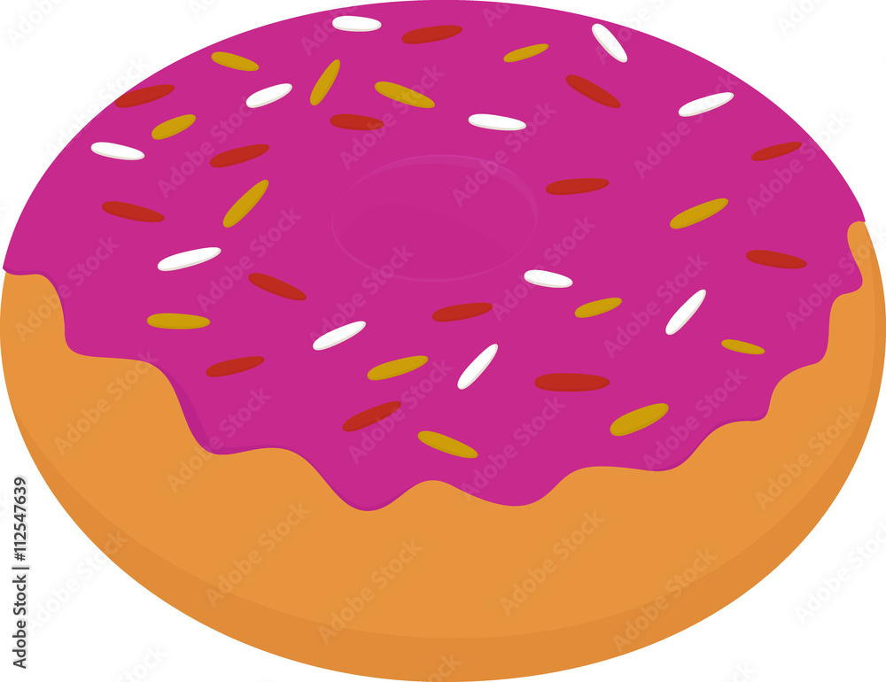 Sweet donut with pink glaze and many decorative sprinkles Sweet donut with pink glaze and many decorative sprinkles