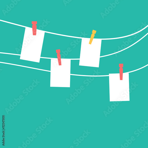 Photo frames hanging on a rope with clothespins vector

