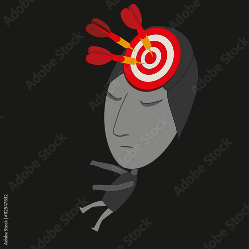 Man or woman hit by darts with target on head