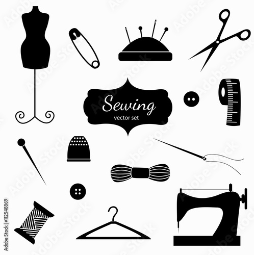 Black & white set of sewing elements