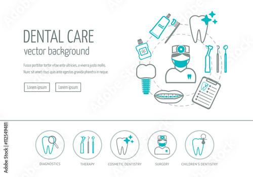 Dental care web design concept. Line icons for website and landing page. Modern linear concept. Flat design. Vector