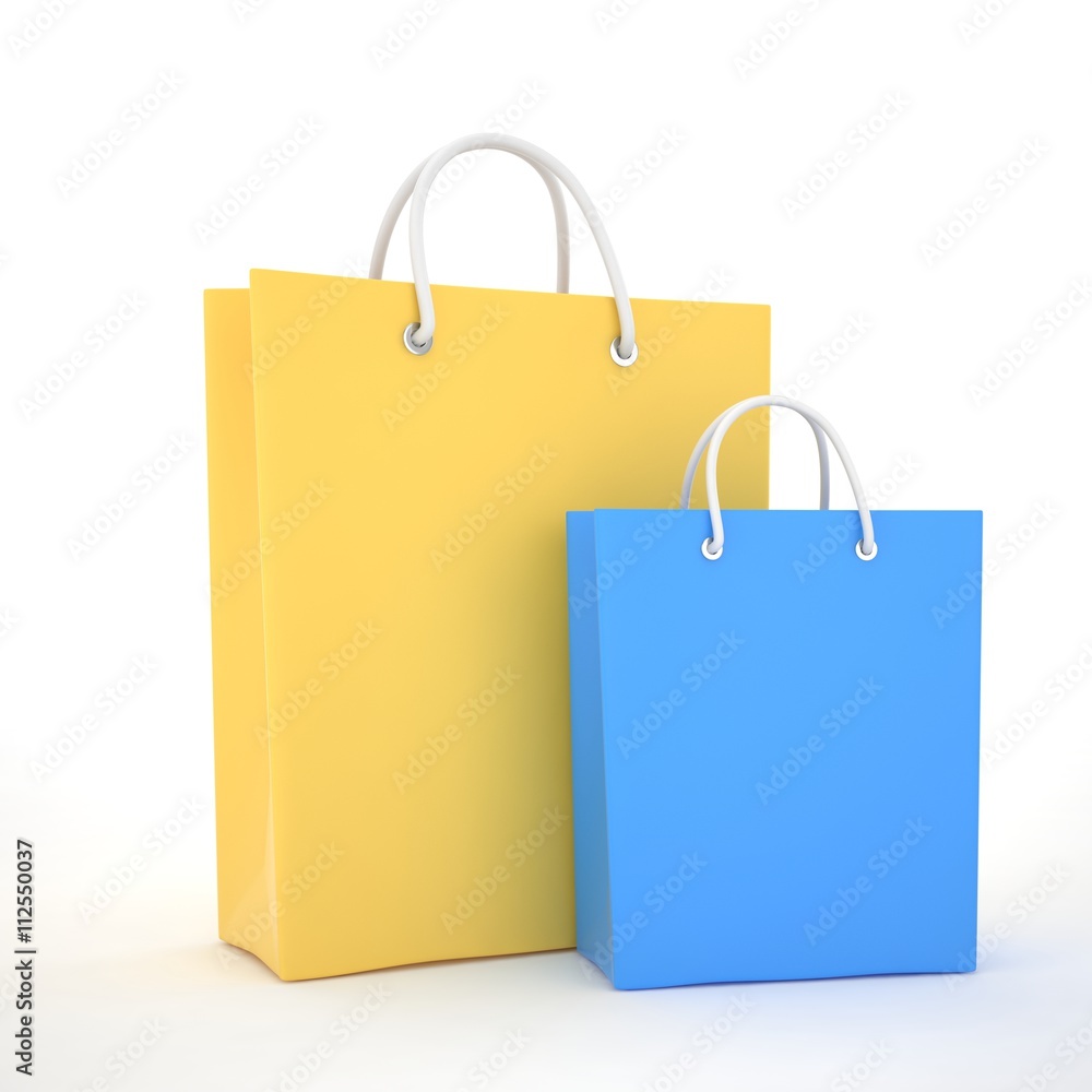 Paper Shopping Bags isolated on white background. 3d rendering. Paper Shopping Bags isolated on white background. 3d rendering.