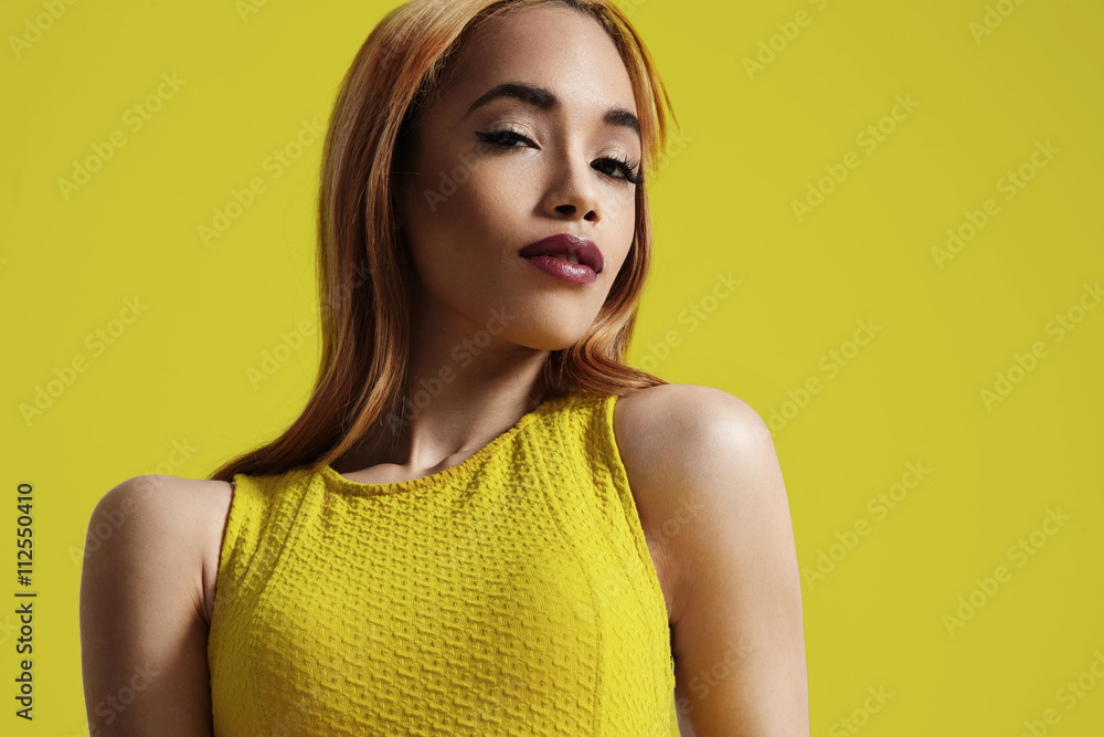 bright portrait of a black woman wears bright yellow dress bright portrait of a black woman wears bright yellow dress