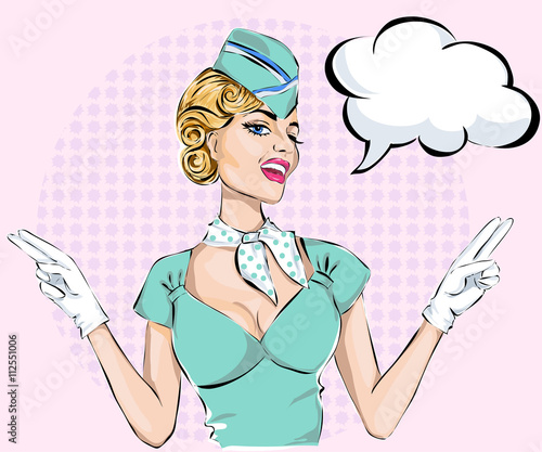 pin-ups sexy stewardess with speech bubble