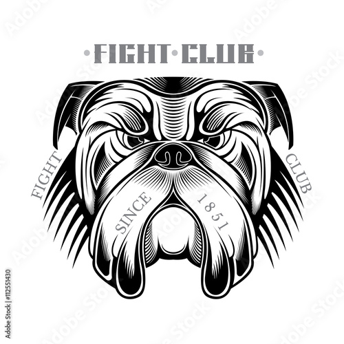 Head of bulldog in engraving style black on white