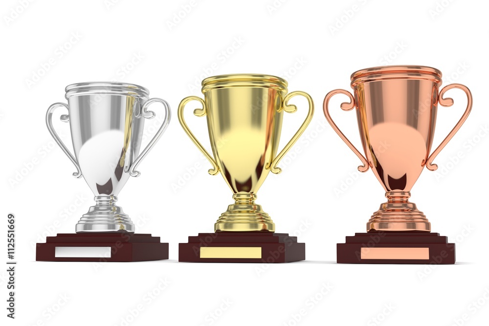 Three cups on white background. 3D rendering. Three cups on white background. 3D rendering.
