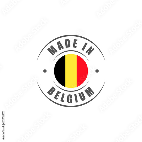 Round "Made in Belgium" label with Belgian flag