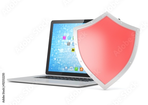 Free Download Laptop and shield on white, computer security concept. 3d rendering. - GFXLoad