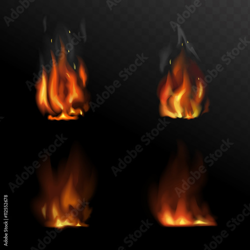 Set of vector realistic fire. Flame illustration