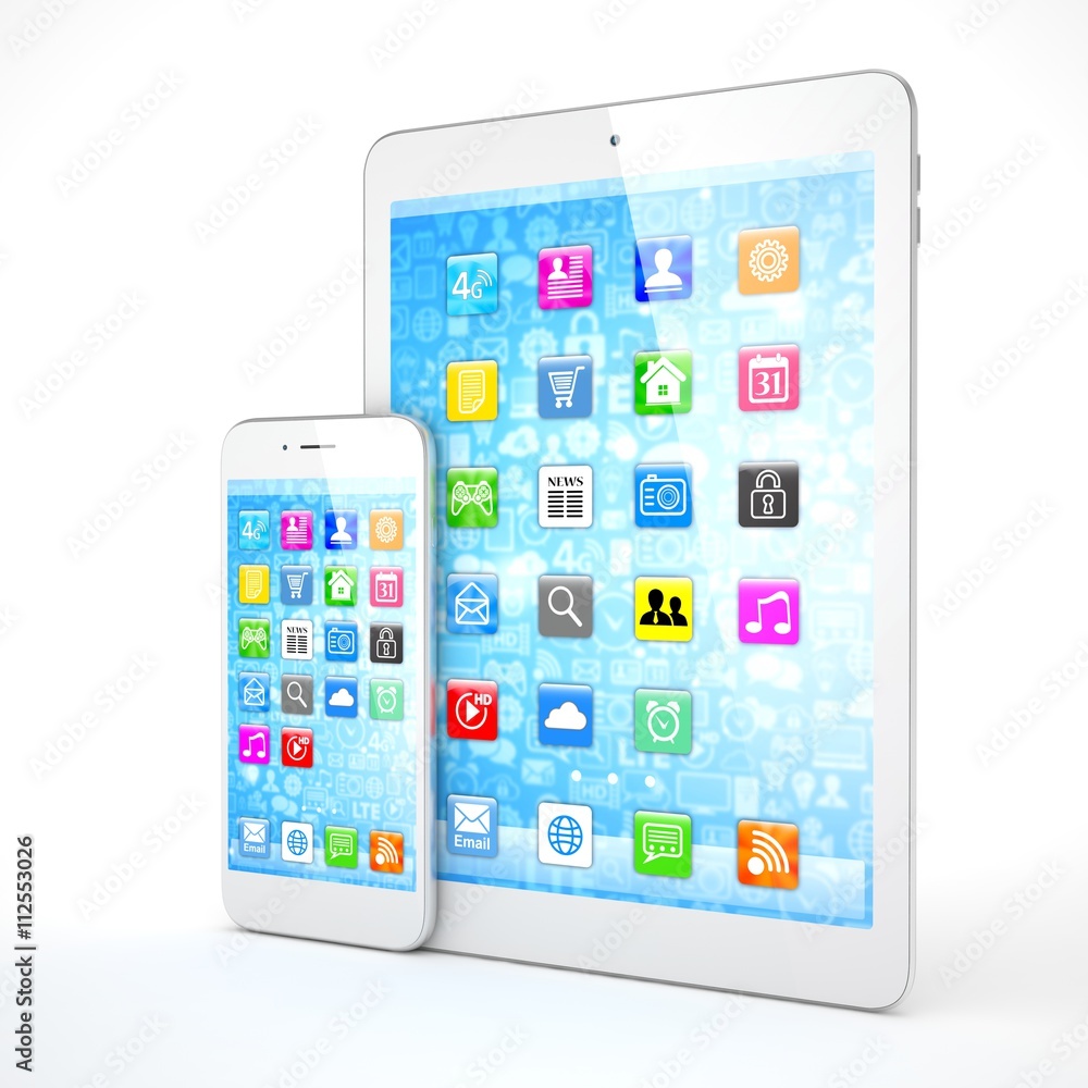 Tablet and smartphone on a white. 3d rendering. Tablet and smartphone on a white. 3d rendering.