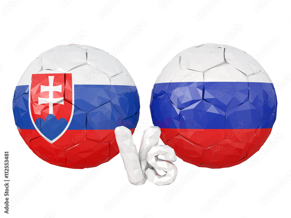 Slovakia / Russia low poly soccer game 3d illustration
