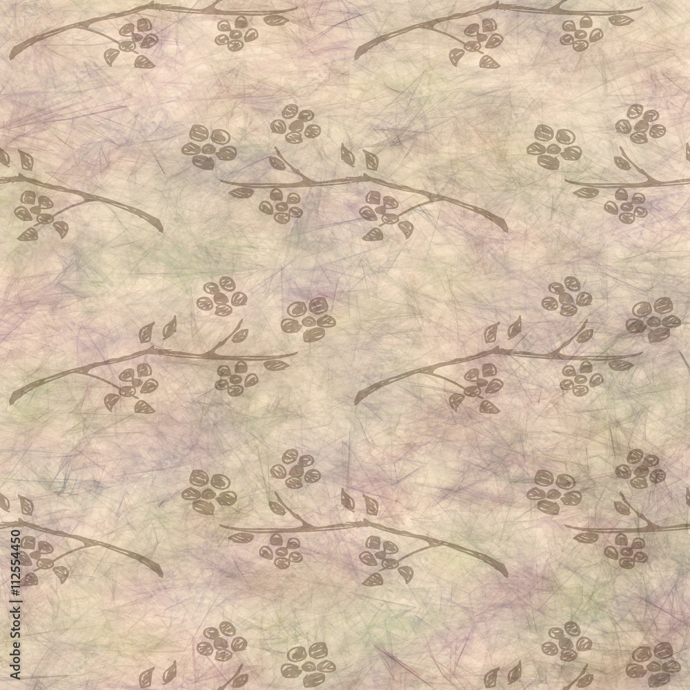 Hand drawn textured floral background.Vintage brown template with  flowers and leaves. Crumpled paper pattern. Series of Watercolor, Oil, Pastel, Backgrounds and Cards,Blanks,Forms.
