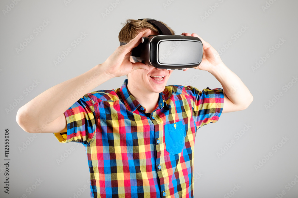 Man using virtual reality glasses Man using virtual reality glasses