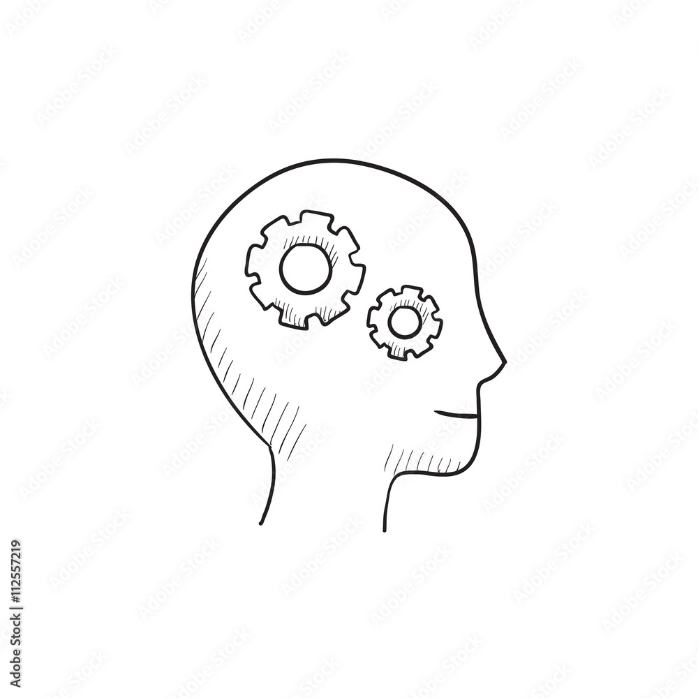 Human head with gear sketch icon Human head with gear sketch icon