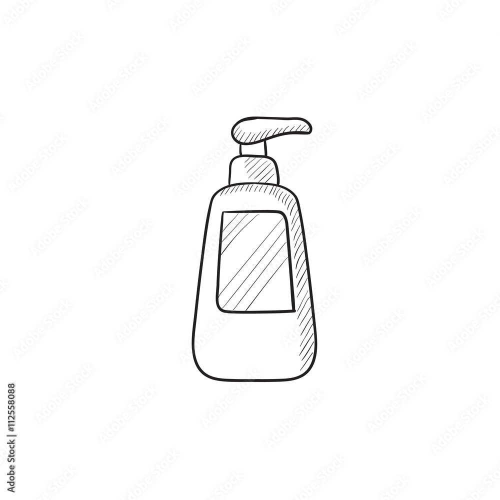 Bottle with dispenser pump sketch icon. Bottle with dispenser pump sketch icon.